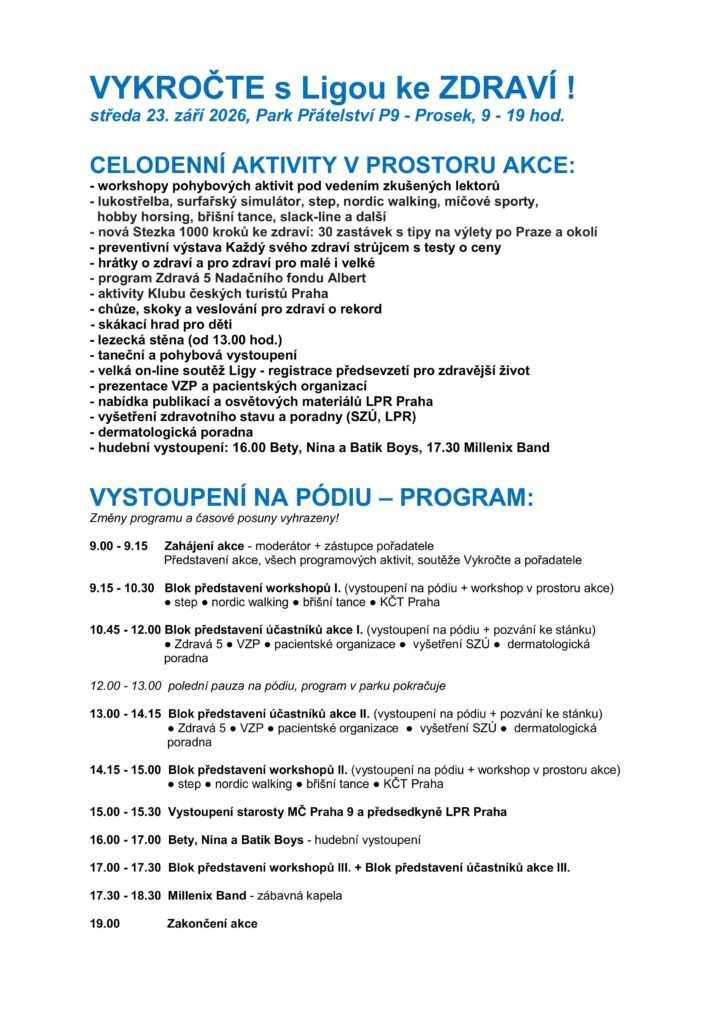 PROGRAM Vykročte s Ligou ke zdraví 23.9.-prac
